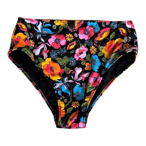 PINK‎ by Victoria’s Secret High Waist Bikini Bottom Swim Swimsuit Floral Black L - Picture 1 of 3